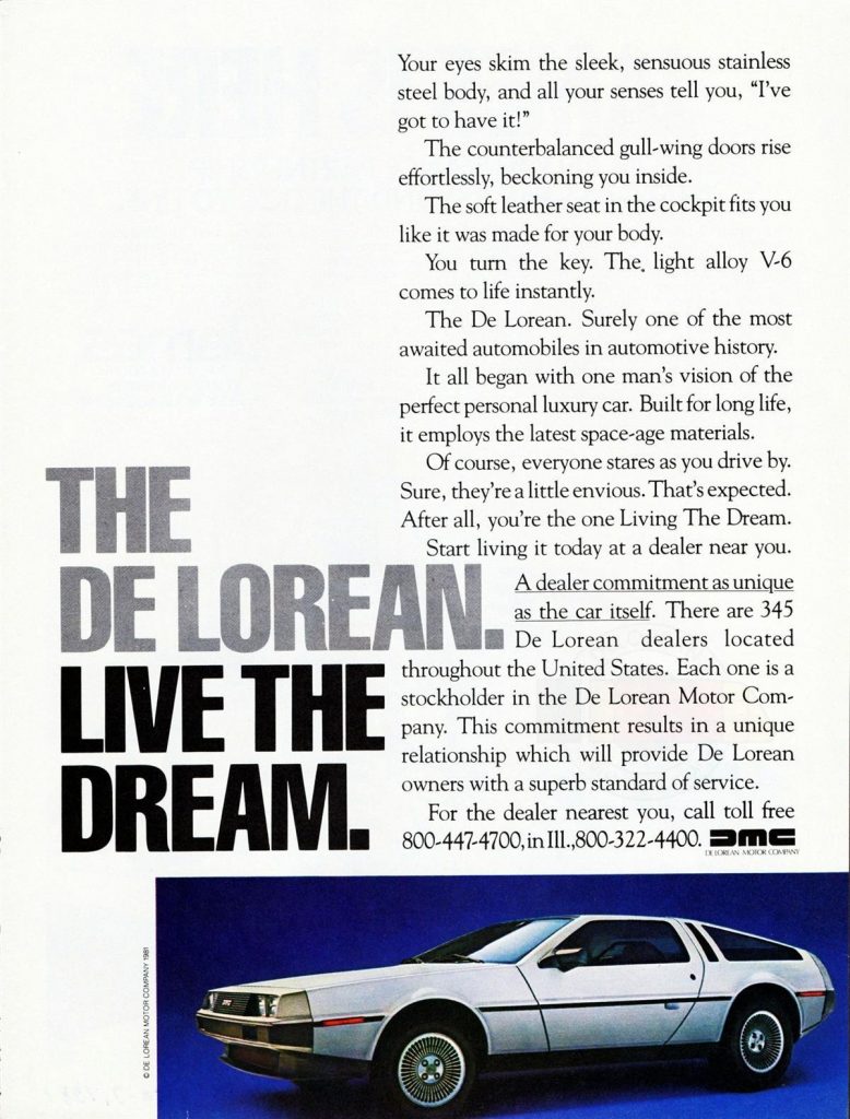 The De Lorean - Live The Dream ad | DeLoreanDirectory.com